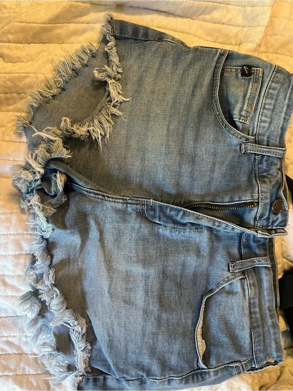 KanCan Light Blue Frayed Hem Denim Shorts